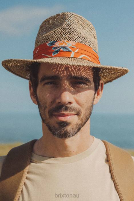 Accessories Natural/Burnt Red Brixton 0FDH188 Men Aloha Straw Fedora