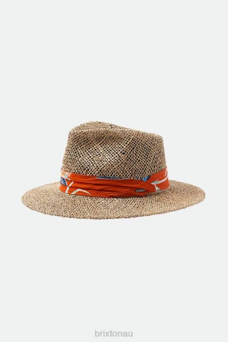 Accessories Natural/Burnt Red Brixton 0FDH188 Men Aloha Straw Fedora