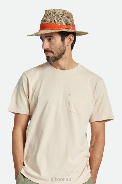 Accessories Natural/Burnt Red Brixton 0FDH188 Men Aloha Straw Fedora