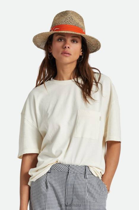 Accessories Natural/Burnt Red Brixton 0FDH188 Men Aloha Straw Fedora