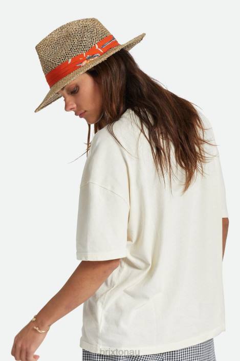 Accessories Natural/Burnt Red Brixton 0FDH188 Men Aloha Straw Fedora
