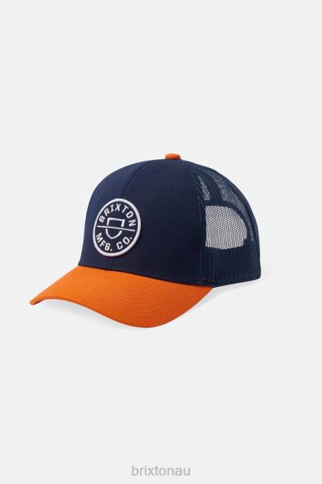 Accessories Washed Navy/Paradise Orange Brixton 0FDH255 Men Crest Netplus MP Trucker Hat