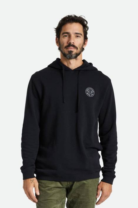 Apparel Black Brixton 0FDH132 Men Crest Summer Weight French Terry Hood