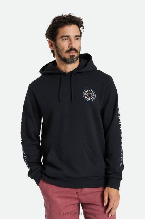 Apparel Black/Dusty Blue/Burnt Red Brixton 0FDH130 Men Crest Hood