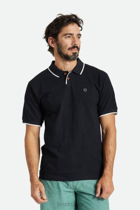 Apparel Washed Black/Off White Brixton 0FDH119 Men Proper Slub S/S Polo