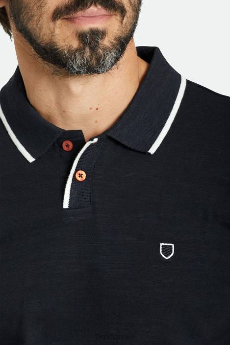 Apparel Washed Black/Off White Brixton 0FDH119 Men Proper Slub S/S Polo