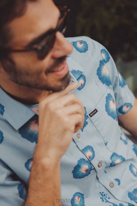 Apparel Dusty Blue/Pacific Blue/Coral Pink Brixton 0FDH10 Men Charter Print S/S Woven Shirt