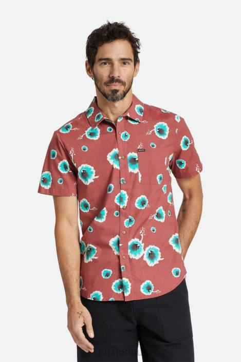 Apparel Dusty Cedar/Off White/Jade Brixton 0FDH9 Men Charter Print S/S Shirt