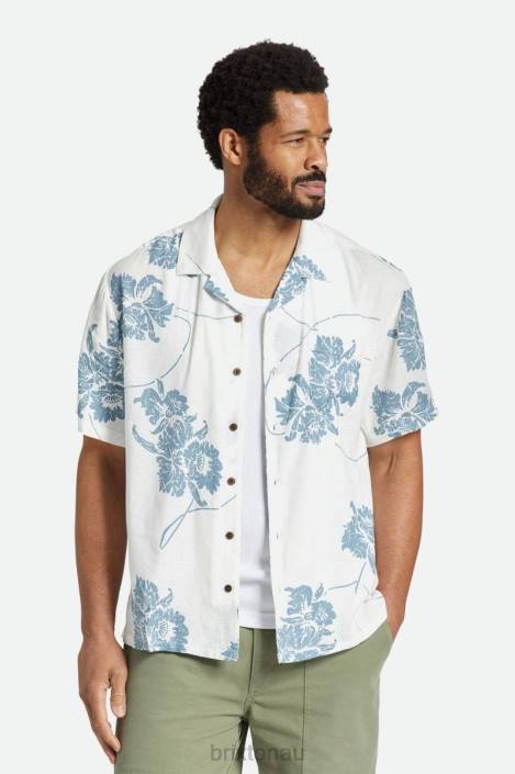Apparel Off White/Dusty Blue Brixton 0FDH4 Men Bunker Slub S/S Woven Shirt