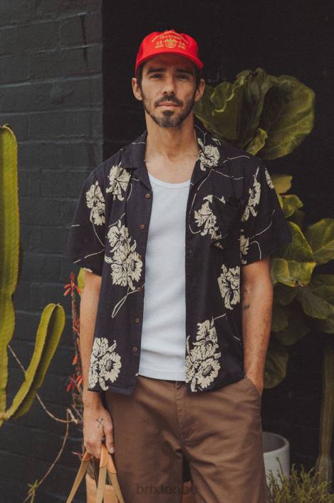 Apparel Washed Black/Off White Brixton 0FDH3 Men Bunker Slub S/S Woven Shirt