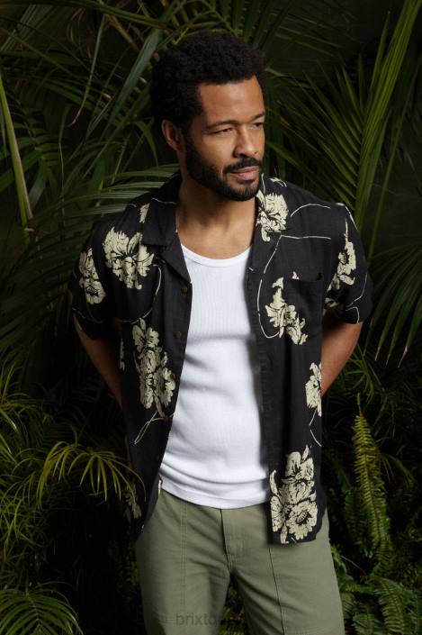 Apparel Washed Black/Off White Brixton 0FDH3 Men Bunker Slub S/S Woven Shirt