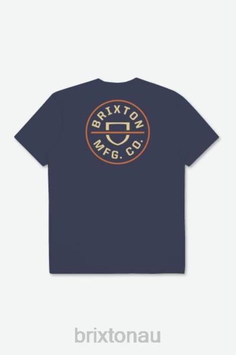 Apparel Washed Navy/Straw/Paradise Orange Brixton 0FDH54 Men Crest II S/S Standard Tee