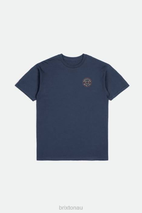 Apparel Washed Navy/Straw/Paradise Orange Brixton 0FDH54 Men Crest II S/S Standard Tee