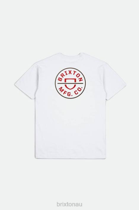 Apparel White/Aloha Red/Dark Earth Brixton 0FDH57 Men Crest II S/S Standard Tee