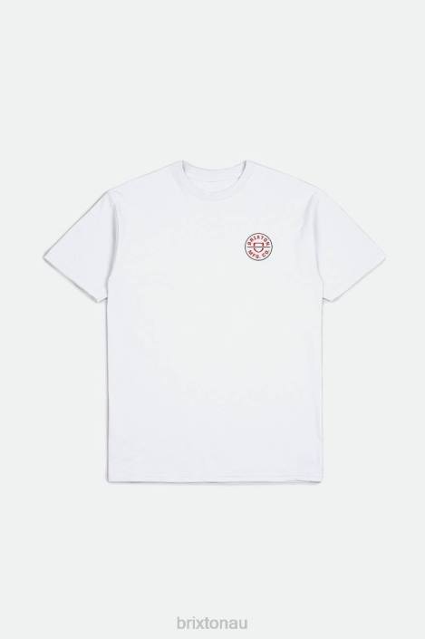 Apparel White/Aloha Red/Dark Earth Brixton 0FDH57 Men Crest II S/S Standard Tee