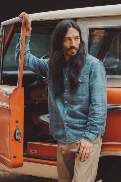 Apparel Blue Heaven/Gunmetal Brixton 0FDH15 Men Bowery Summer Weight L/S Woven
