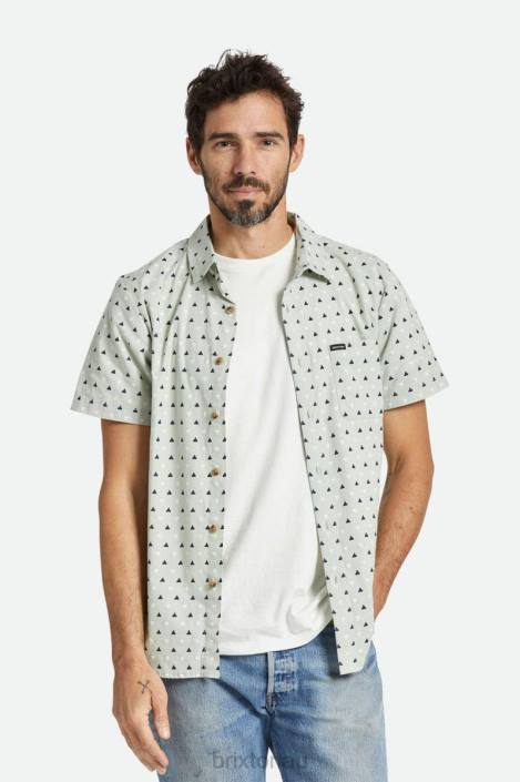 Apparel Mineral Grey/Washed Navy/Off White Brixton 0FDH7 Men Charter Print S/S Woven