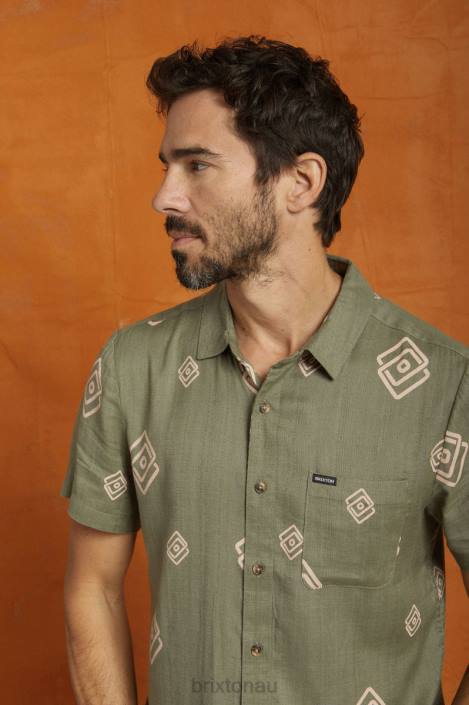 Apparel Olive Surplus/Coral Pink Brixton 0FDH2 Men Charter Slub S/S Woven