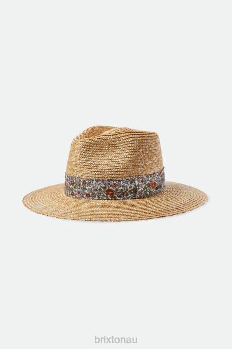 Accessories Honey/White Floral Brixton 0FDH505 Women Joanna Short Brim Hat