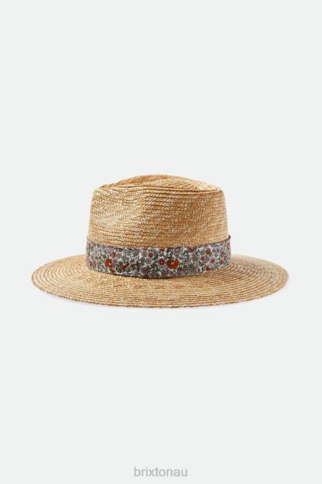 Accessories Honey/White Floral Brixton 0FDH505 Women Joanna Short Brim Hat