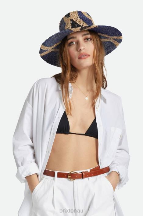 Accessories Natural/Blues Brixton 0FDH506 Women Madeira Pattern Straw Hat