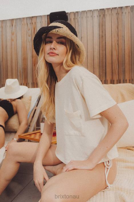 Accessories Whitecap/Black Brixton 0FDH513 Women Redding Straw Bucket Hat