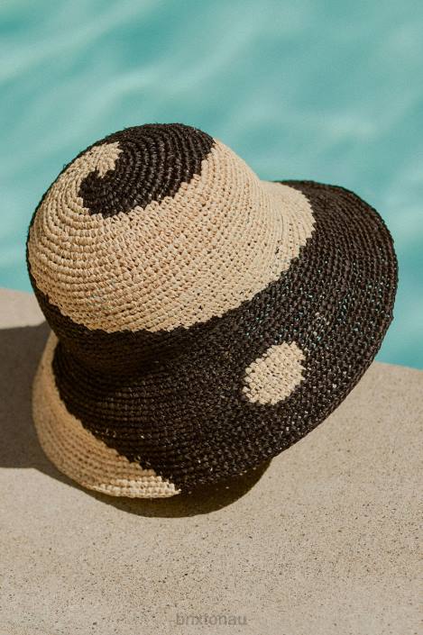 Accessories Whitecap/Black Brixton 0FDH513 Women Redding Straw Bucket Hat