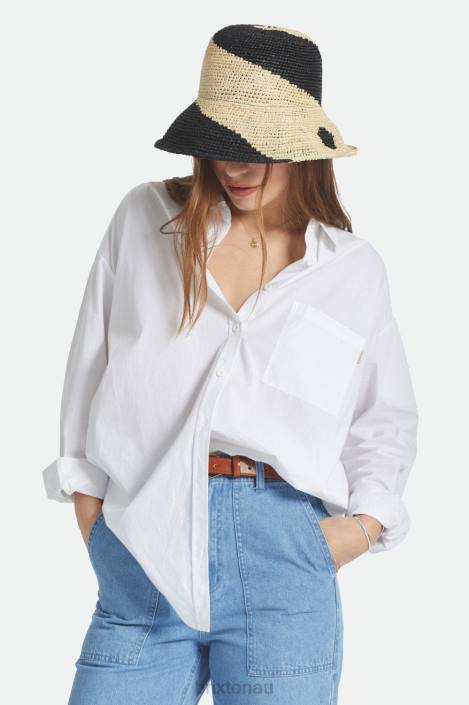 Accessories Whitecap/Black Brixton 0FDH513 Women Redding Straw Bucket Hat
