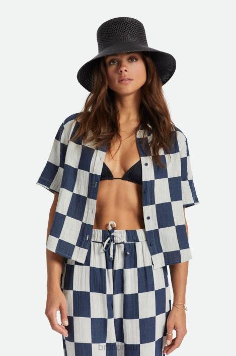 Apparel Washed Navy Brixton 0FDH413 Women Mykonos Boxy S/S Woven