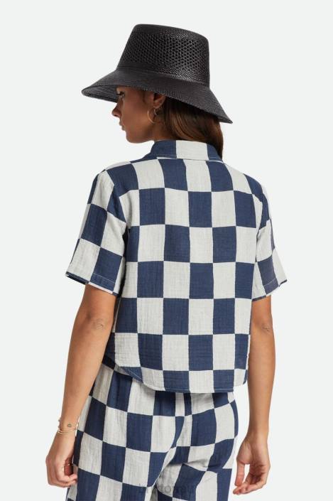 Apparel Washed Navy Brixton 0FDH413 Women Mykonos Boxy S/S Woven